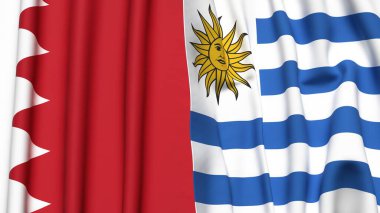 BAHRAIN ve Uruguay 'ın gerçekçi kumaş dokusuyla bayrakları