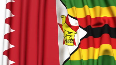Gerçekçi kumaş dokusuna sahip BAHRAIN ve ZIMBABWE bayrakları
