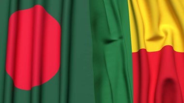 Gerçekçi kumaş dokusuna sahip BANGLADESH ve BENIN bayrakları