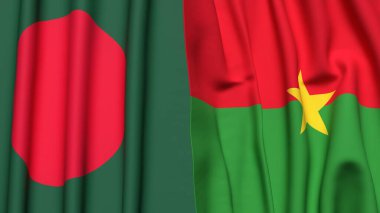 BANGLADESH ve BURKINA-FASSO bayrakları gerçekçi kumaş dokusuyla
