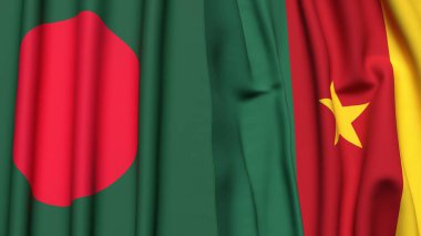 Gerçekçi kumaş dokusuna sahip BANGLADESH ve CAMEROON bayrakları