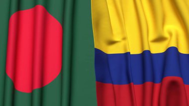 Gerçekçi kumaş dokusuna sahip BANGLADESH ve COLOMBIA bayrakları