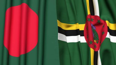 Gerçekçi kumaş dokusuna sahip BANGLADESH ve DOMINICA bayrakları