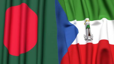 BANGLADESH Bayrakları ve Eşitlikçi Guinea Gerçekçi kumaş dokusuyla