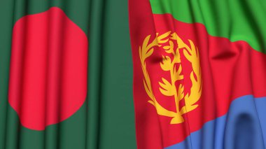 BANGLADESH ve ERITREA bayrakları gerçekçi kumaş dokusuyla