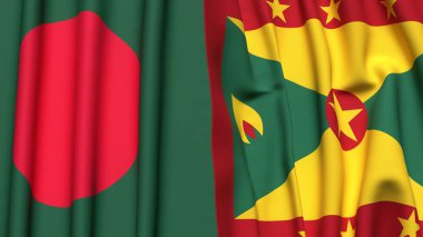 Gerçekçi kumaş desenli BANGLADESH ve GRENADA bayrakları