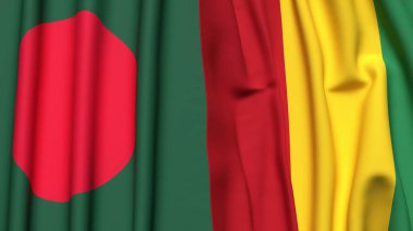 BANGLADESH ve GİNE bayrakları gerçekçi kumaş dokusuyla