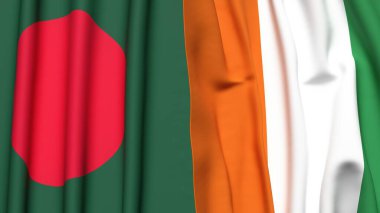 BANGLADESH Bayrakları ve gerçekçi kumaş dokusuna sahip IVORY Kıyı