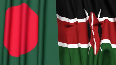 Gerçekçi kumaş dokusuna sahip BANGLADESH ve KENYA bayrakları