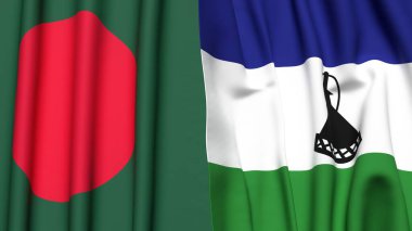 Gerçekçi kumaş desenli BANGLADESH ve LESOTHO bayrakları