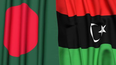 Gerçekçi kumaş desenli BANGLADESH ve LIBYA bayrakları