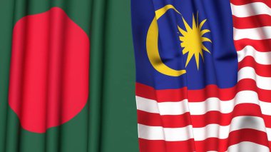 Gerçekçi kumaş dokusuna sahip BANGLADESH ve MALAYSIA bayrakları