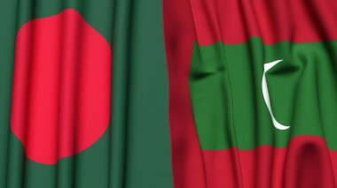 Gerçekçi kumaş dokusuna sahip BANGLADESH ve MALDIVES bayrakları