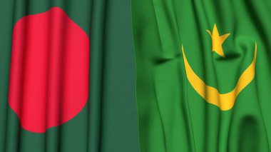 Gerçekçi kumaş dokusuna sahip BANGLADESH ve MAURITANIA bayrakları