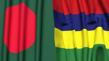 Gerçekçi kumaş dokusuna sahip BANGLADESH ve MAURITIUS bayrakları