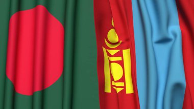 BANGLADESH Bayrakları ve gerçekçi kumaş dokusuna sahip Moğollar