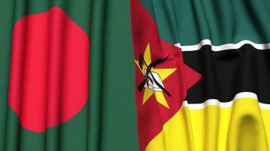 BANGLADESH ve MOZAMBIQUE bayrakları gerçekçi kumaş dokusuyla