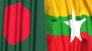 BANGLADESH ve Myanmar bayrakları gerçekçi kumaş dokusuyla
