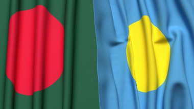 Gerçekçi kumaş dokusuna sahip BANGLADESH ve PALAU bayrakları