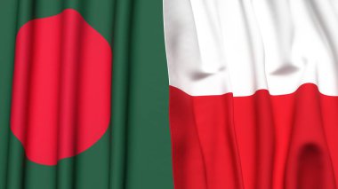 Gerçekçi kumaş dokusuna sahip BANGLADESH ve POLAND bayrakları