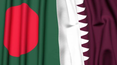 BANGLADESH ve Katar bayrakları gerçekçi kumaş dokusuyla