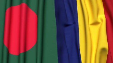 Gerçekçi kumaş dokusuna sahip BANGLADESH ve ROMANIA bayrakları
