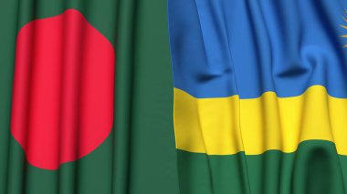 BANGLADESH ve Rwanda bayrakları gerçekçi kumaş dokusuyla