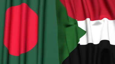 Gerçekçi kumaş desenli BANGLADESH ve SUDAN bayrakları