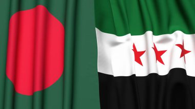 Gerçekçi kumaş desenli BANGLADESH ve SYRIA bayrakları