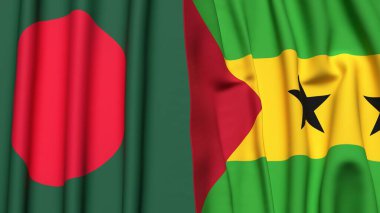 BANGLADESH ve SAO TOME Bayrakları gerçekçi kumaş dokusuyla