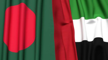 Gerçekçi kumaş desenli BANGLADESH ve BAE bayrakları
