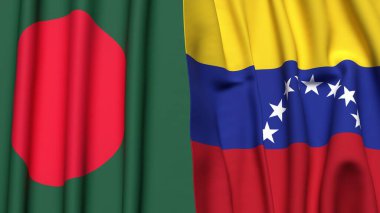 Gerçekçi kumaş dokusuna sahip BANGLADESH ve Venezuela bayrakları
