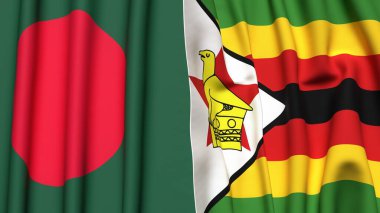 Gerçekçi kumaş desenli BANGLADESH ve ZIMBABWE bayrakları