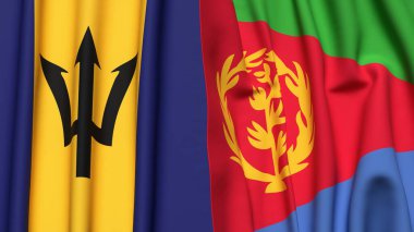 BARBADOS ve ERITREA bayrakları gerçekçi kumaş dokusuyla