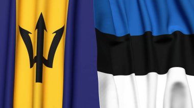 Gerçekçi kumaş dokusuna sahip BARBADOS ve Estonya bayrakları