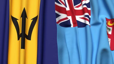 Gerçekçi kumaş desenli BARBADOS ve FIJI bayrakları
