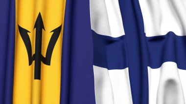Gerçekçi kumaş dokusuna sahip BARBADOS ve FINLAND bayrakları