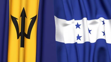 Gerçekçi kumaş dokusuna sahip BARBADOS ve HONDURAS bayrakları