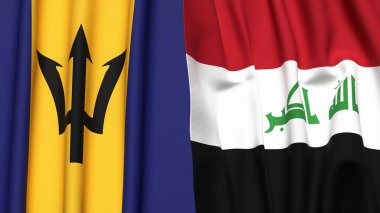 Gerçekçi kumaş dokusuna sahip BARBADOS ve IRAQ bayrakları