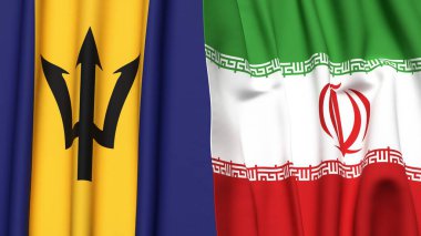 BARBADOS ve İRAN bayrakları gerçekçi kumaş dokusuyla