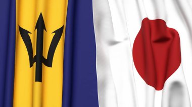 BARBADOS ve JAPONYA 'nın gerçekçi kumaş dokusuyla bayrakları