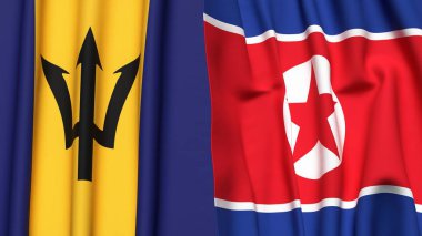 BARBADOS Bayrakları ve KOREA Kuzey Gerçekçi kumaş dokusuna sahip