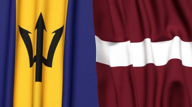 Gerçekçi kumaş dokusuna sahip BARBADOS ve LATVIA bayrakları
