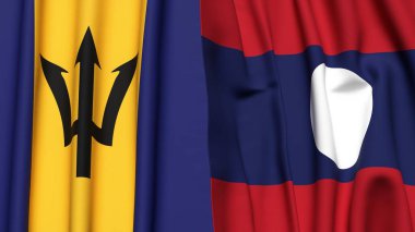 Gerçekçi kumaş desenli BARBADOS ve LAOS bayrakları