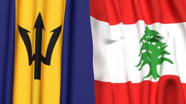 Gerçekçi kumaş dokusuna sahip BARBADOS ve LEBANON bayrakları