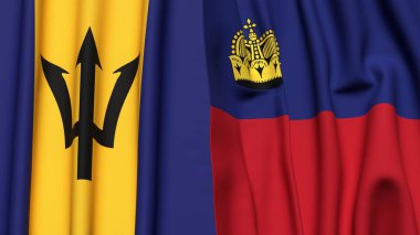 BARBADOS ve LECHTENSTEIN bayrakları gerçekçi kumaş dokusuyla