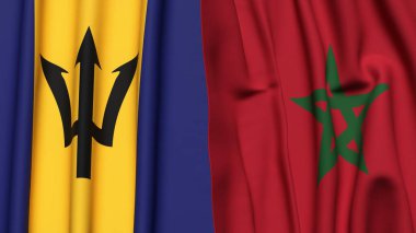 Gerçekçi kumaş dokusuna sahip BARBADOS ve MoroCCO bayrakları