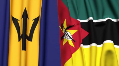 BARBADOS ve MOZAMBIQUE bayrakları gerçekçi kumaş dokusuyla