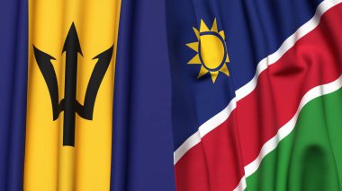 Gerçekçi kumaş dokusuna sahip BARBADOS ve NAMIBIA bayrakları