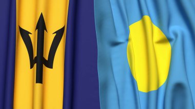 BARBADOS ve PALAU bayrakları gerçekçi kumaş dokusuyla